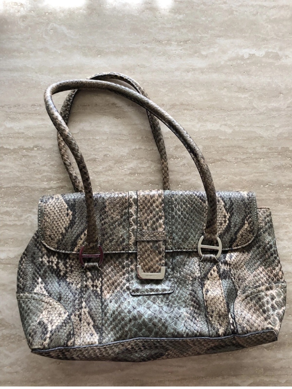 Liz Claiborne Snake-Print Shoulder Bag in Gray and Brown